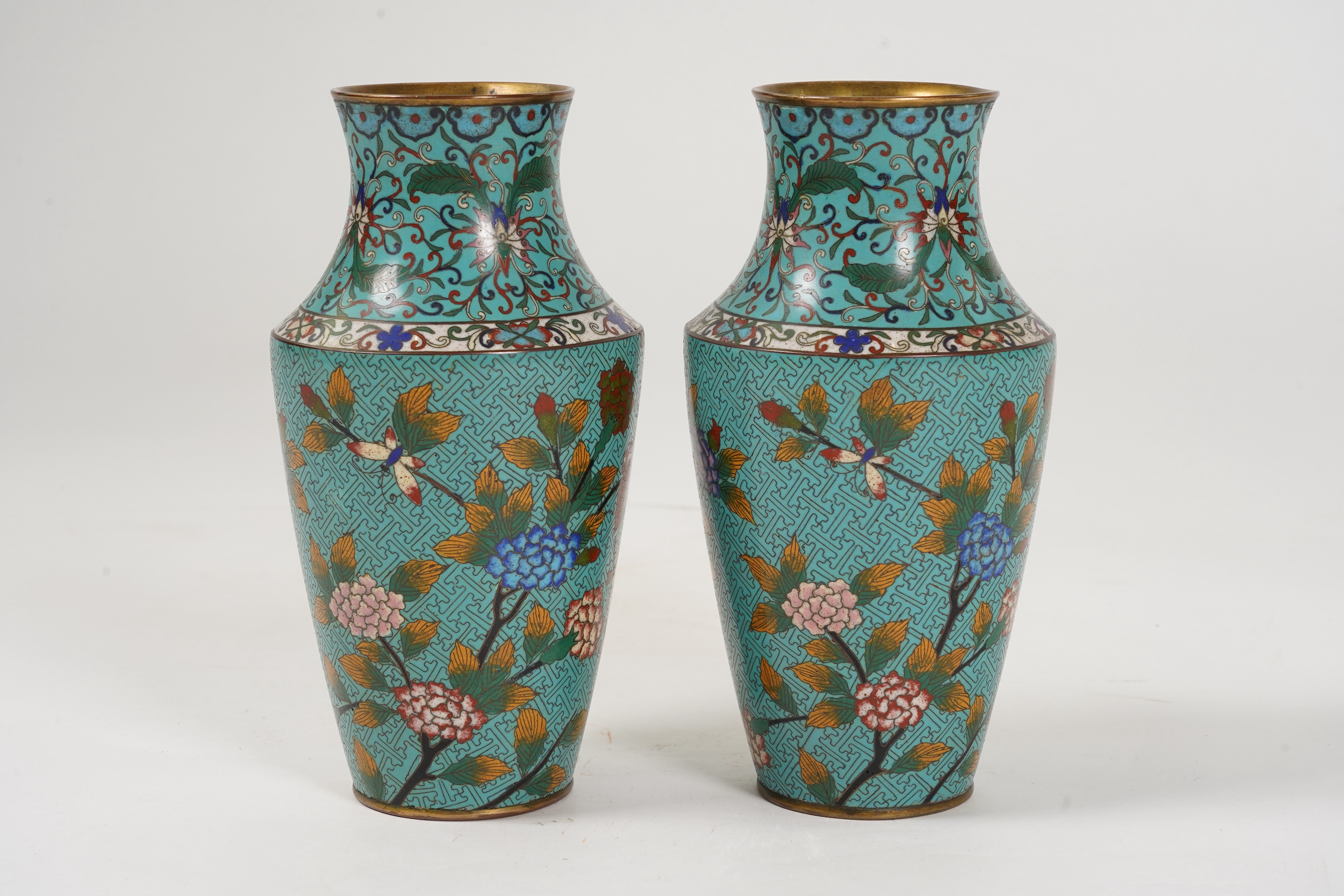 A pair of Chinese cloisonné enamel vases, late 19th century